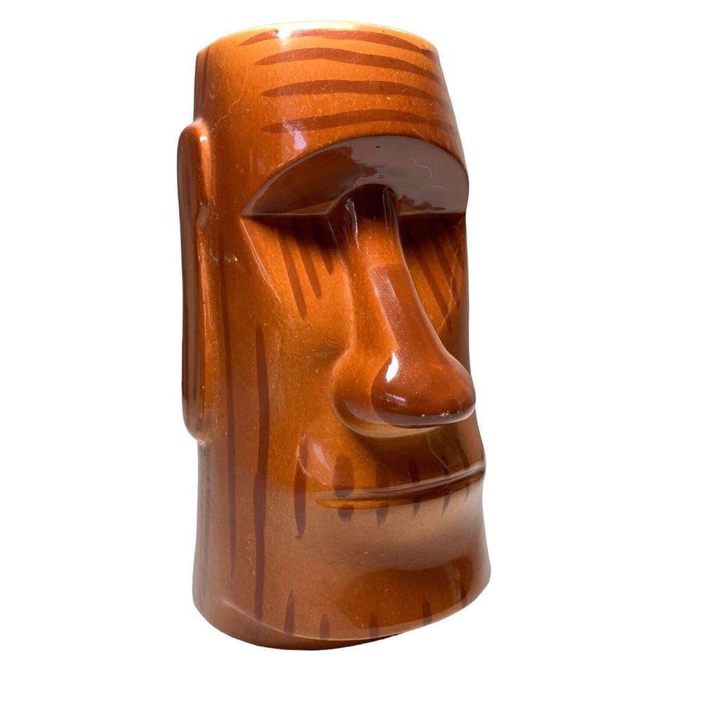 Vintage Trader Dicks Nugget Brown Moai Tiki Mug Sparks Reno Easter Island 6 in.
